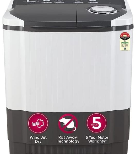 LG 7 kg 5 Star with Wind Jet Dry, Collar Scrubber and Rust Free Plastic Base Semi Automatic Top Load Washing Machine Grey, White  (P7020NGAZ)