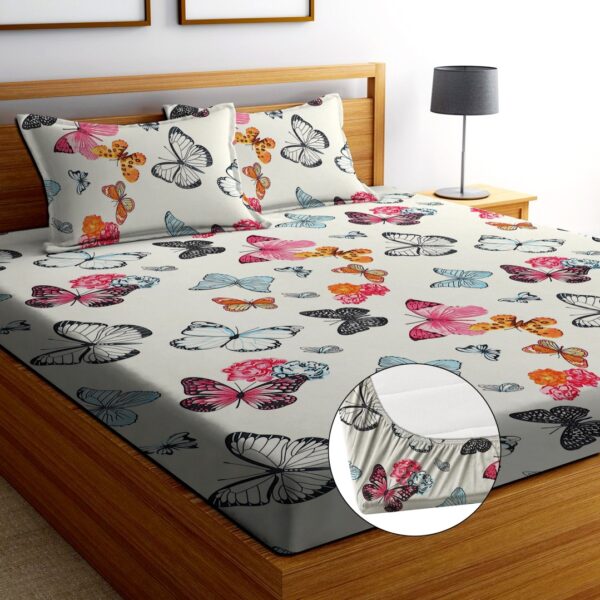 aniket 204 TC Cotton Double Printed Fitted (Elastic) Bedsheet